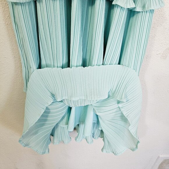 ZESICA Women's Aqua Blue Feminine Halter Neck Midi Dress Size L Tiered Chiffon - Picture 4 of 6